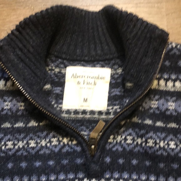 Abercrombie and Fitch Mens Fair Isle 1/4 Zip Sweater Medium Like New - Picture 2 of 2